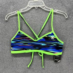 TYR Bikini Top Women‎ XL 14 16 Blue Green Fresno Mojave Tie back Swimwear